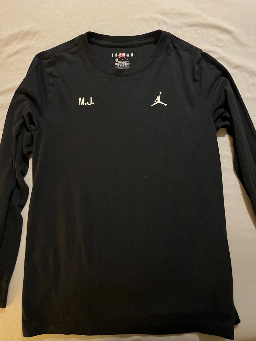 Jordan Black Long-Sleeve Crewneck with White Jumpman and M.J. Initials